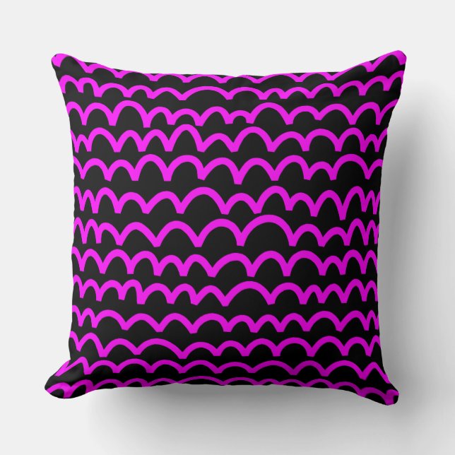 Coussin Motif ondulé - Magenta sur noir (Recto)