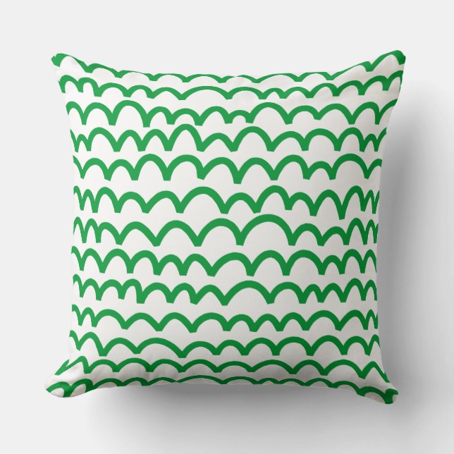 Coussin Motif ondulé - Vert herbe sur blanc (Recto)