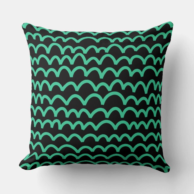Coussin Motif ondulé - Vert marin sur noir (Recto)