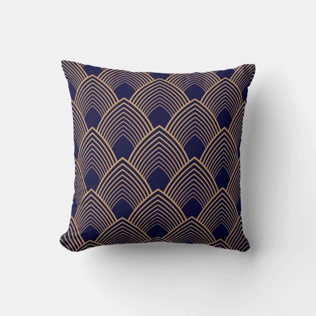 Coussin Motif or et bleu Art déco (Recto)