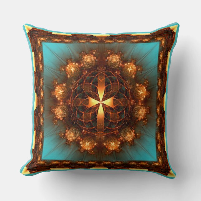 Coussin Motif orné de croix fractale lumineuse (Recto)