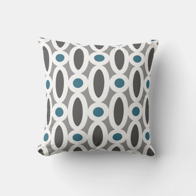 Coussin Motif ovale moderne de liens dans Teal et le gris (Recto)