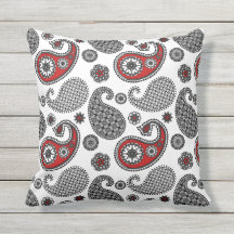 Motif Paisley, noir, blanc et rouge