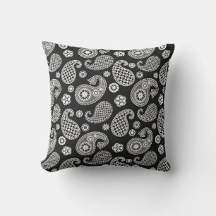 Coussin Motif Paisley, noir et blanc