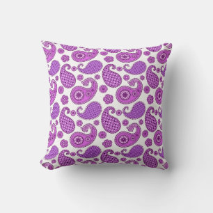 Coussin Motif Paisley, Violet, Violet et Blanc