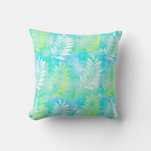 Coussin Motif Palm Leaf sur le bleu des Caraïbes Tropical