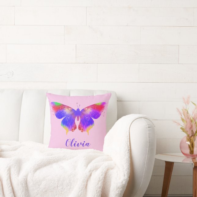 Coussin Motif papillon coloré rose personnalisé (Canapé)