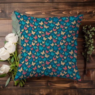Coussin Motif papillon turquoise rose simple