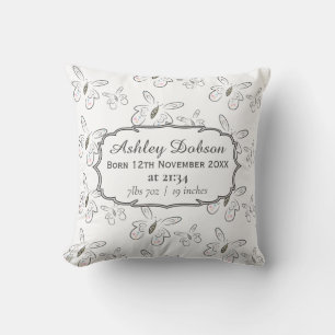 Coussin Motif Papillons Doux Statistiques de Naissance de 