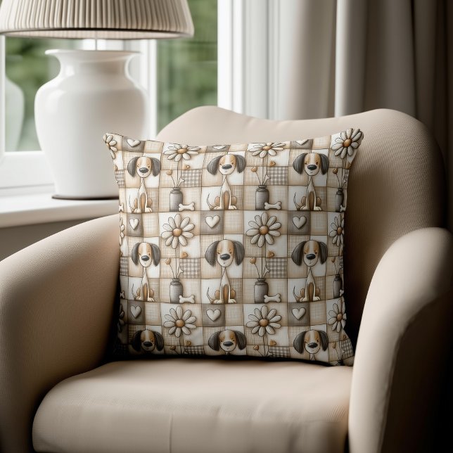 Coussin Motif patchwork chien marron et beige (Créateur téléchargé)