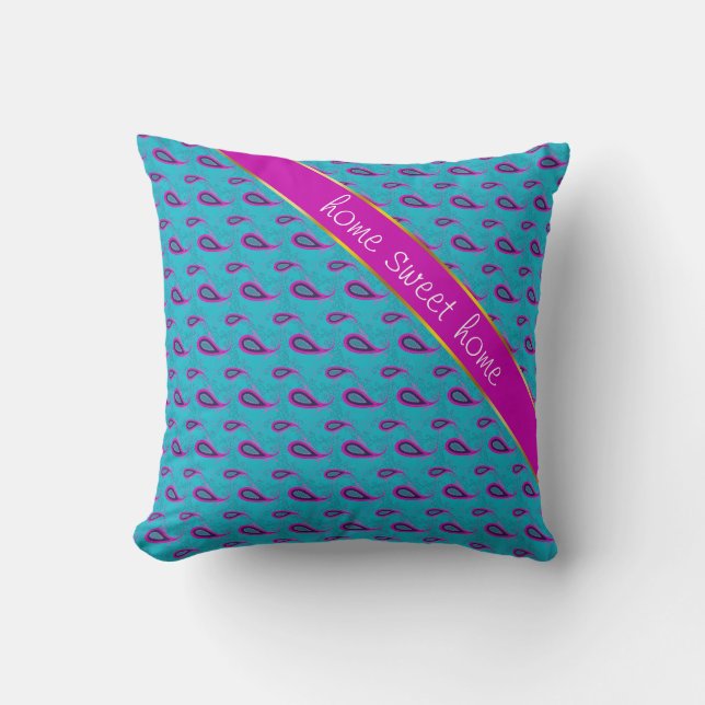 Coussin Motif Peacock et Magenta Paisley (Recto)
