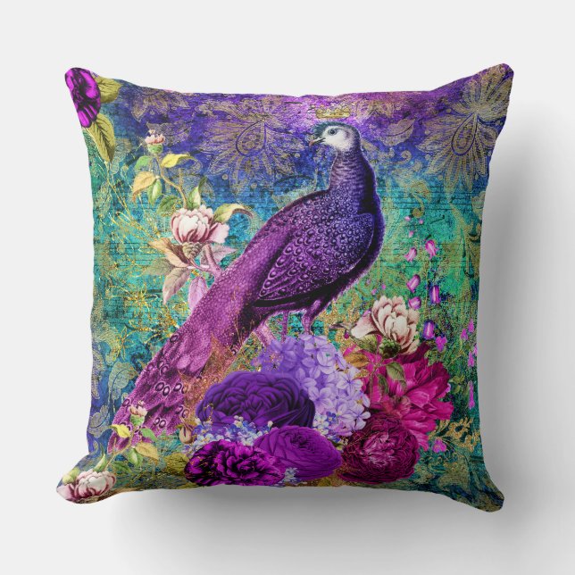 Coussin Motif Peacock Illustré vintage (Recto)