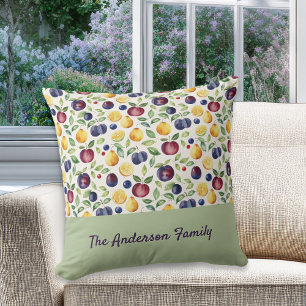 Coussin Motif personnalisé de fruits et de feuilles