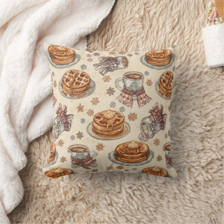 Coussin Motif Petit-déjeuner Cosy d'Hiver | Crêpes & Café