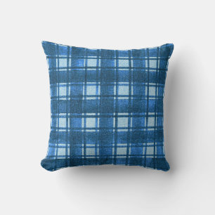 Coussin Motif Plaid bleu et blanc moderne Denim