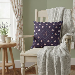 Coussin Motif Plaid Rose Et Bleu Sur Violet