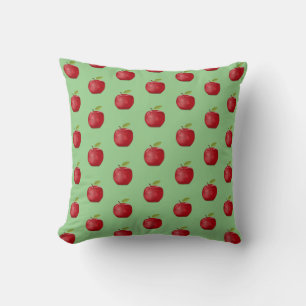 Coussin Motif Pomme Rouge sur Fond Vert Citron Clair