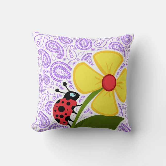 Coussin Motif pourpre de Paisley ; Coccinelle (Recto)