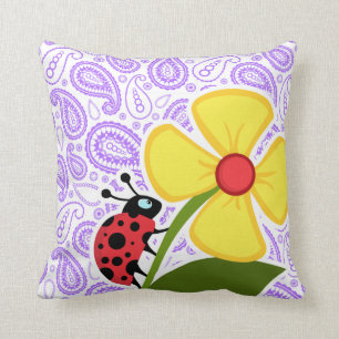 Coussin Motif pourpre de Paisley ; Coccinelle