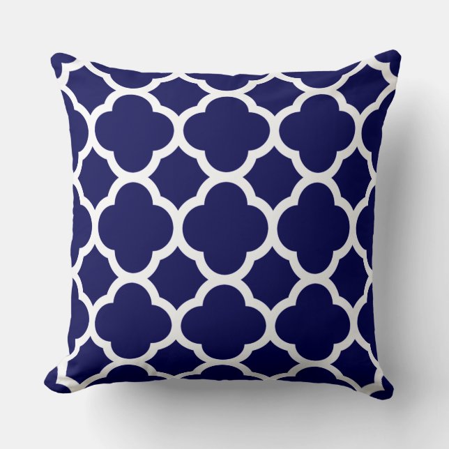 Coussin Motif quatrefeuille bleu royal et blanc (Recto)