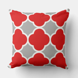 Coussin Motif quatrefeuille rouge et gris