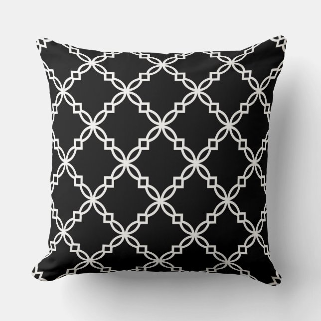 Coussin Motif Quatrefeuilles Fantaisie Noir et Blanc (Recto)
