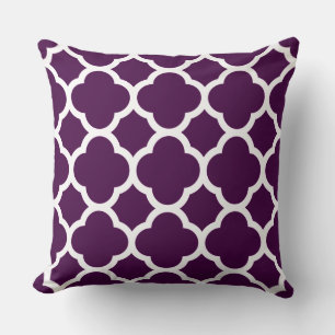 Coussin Motif Quatrefeuilles Violet Aubergine
