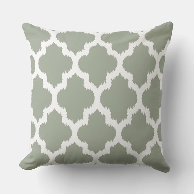 Coussin Motif Quatrefoil blanc et vert Sage Reversible (Recto)