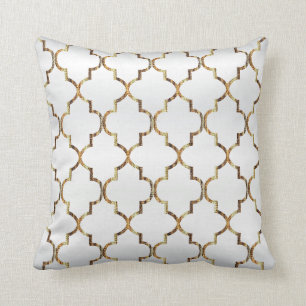 Coussin Motif Quatrefoil Blanc Satin & Or