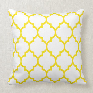 Coussin Motif Quatrefoil Jaune Et Blanc Réversible