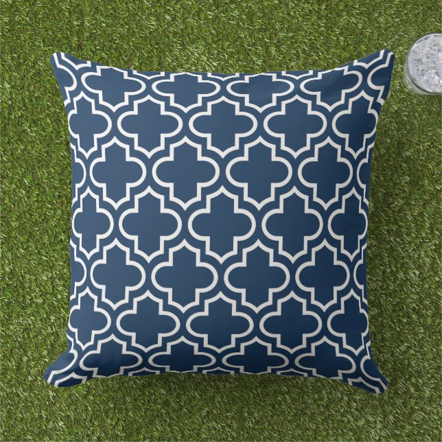 Coussin Motif Quatrefoil Marocain de la Marine Moderne (Herbe)