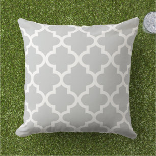 Coussin Motif Quatrefoil Marocain Gris Moderne