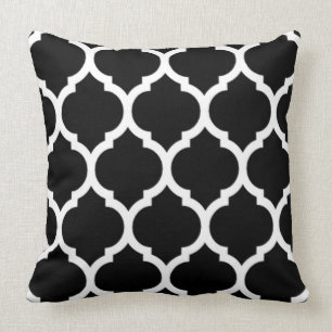 Coussin Motif Quatrefoil noir blanc Marocain