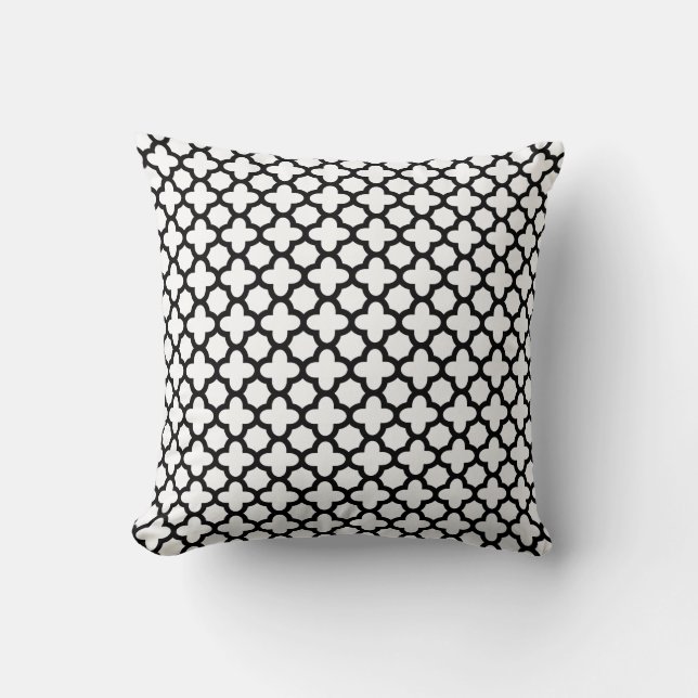 Coussin Motif Quatrefoil noir et blanc (Recto)