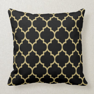 Coussin Motif Quatrefoil Noir Et Or Réversible