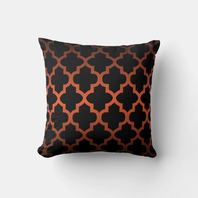 Coussin Motif Quatrefoil noir sur orange (Recto)