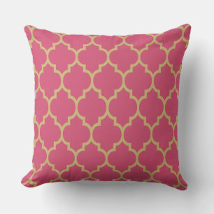 Coussin Motif Quatrefoil Réversible Rose Et Or