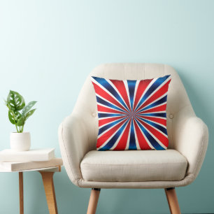 Coussin Motif radial rouge bleu blanc