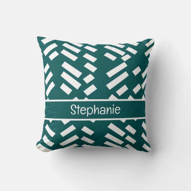 Coussin Motif rayé diagonal minimaliste avec nom (Recto)