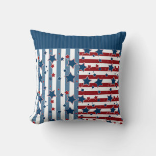 Coussin Motif rayé étoile dans les tons rouge et bleu