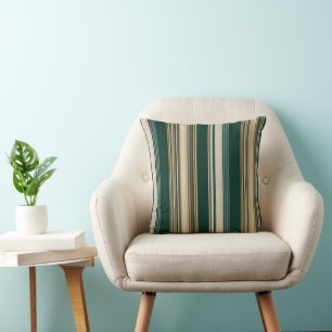 Coussin Motif rayé vert et crème classique