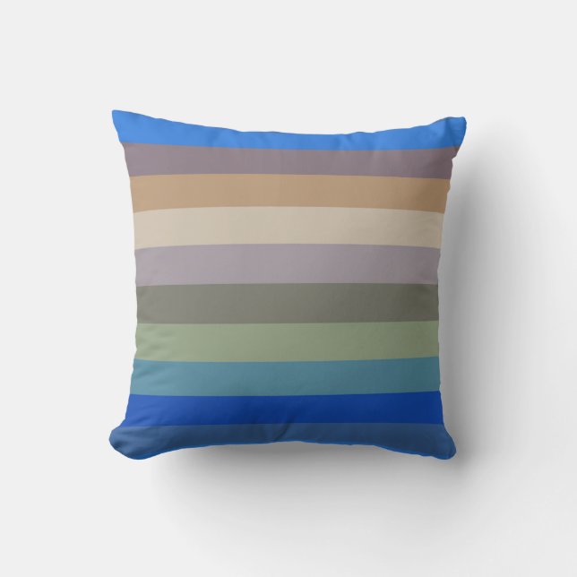 Coussin Motif rayure neutre côtière calme en bleus et S (Recto)