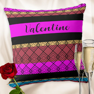 Coussin Motif rayures colorées Saint-Valentin romantique