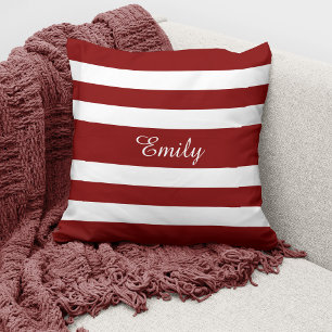Coussin Motif rayures rouges et blanches avec monogramme