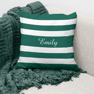 Coussin Motif rayures vertes et blanches Monogramme Nom 