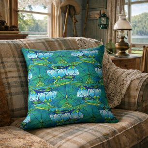 Coussin Motif rétro Art nouveau floral de nénuphar