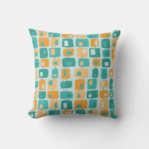 Coussin Motif rétro Carré funky Aqua, Turquoise, orange
