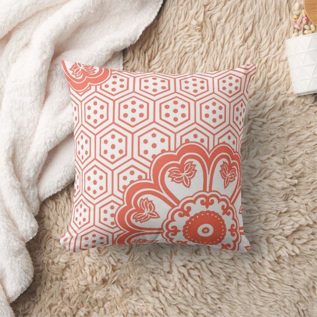 Coussin Motif rétro Floral Coral (Couverture)