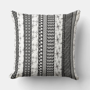 Coussin Motif Rétro Noir et Blanc Rayures 1