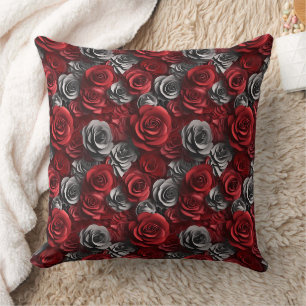 Coussin motif rose 3d rouge gris